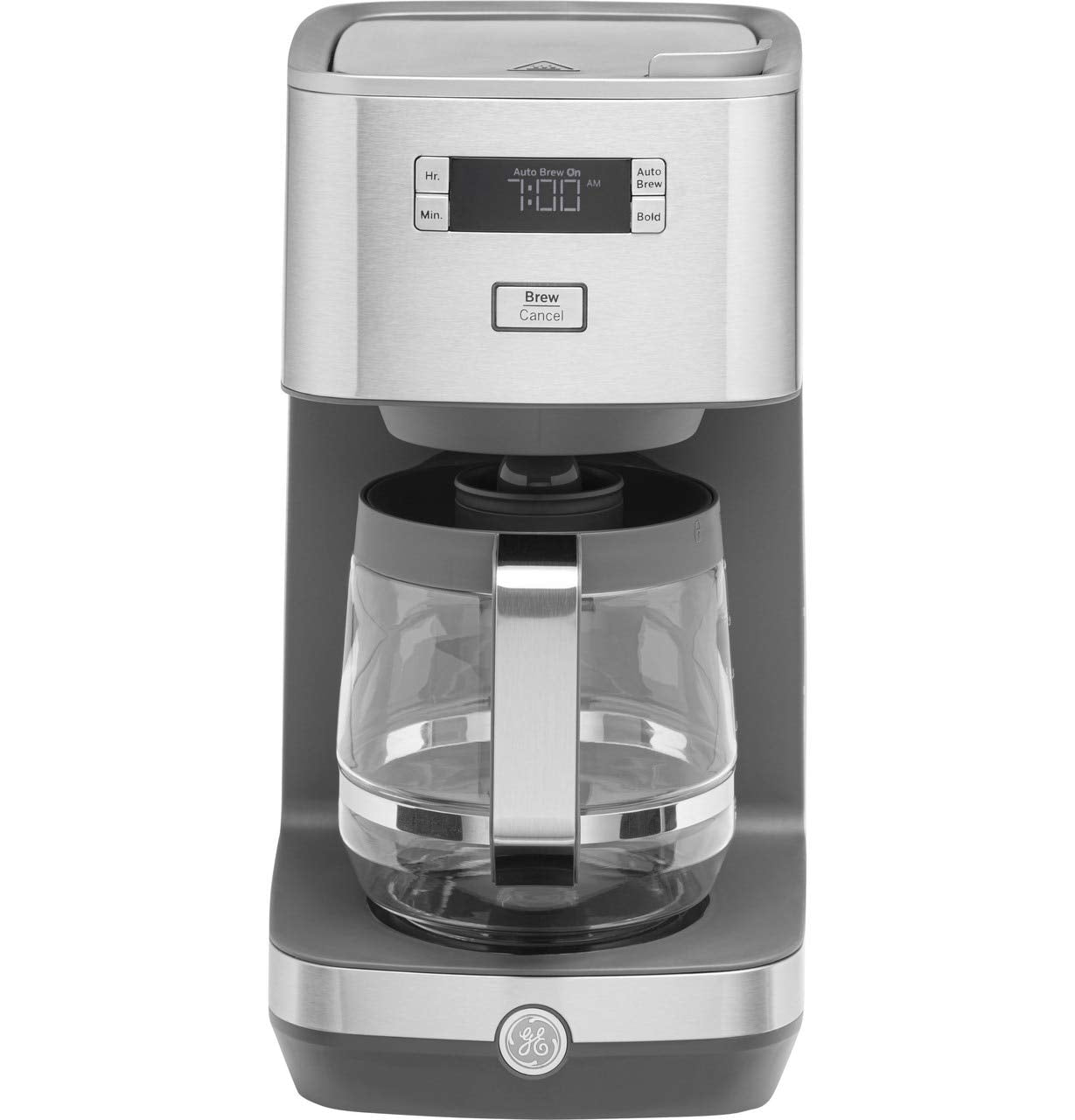 GE Drip Coffee Maker With Timer | 12-Cup Glass Carafe Coffee Pot With Warming Plate | Adjustable Brew Strength | Wide Shower Head for Maximum Flavor | Kitchen Essentials | Stainless Steel