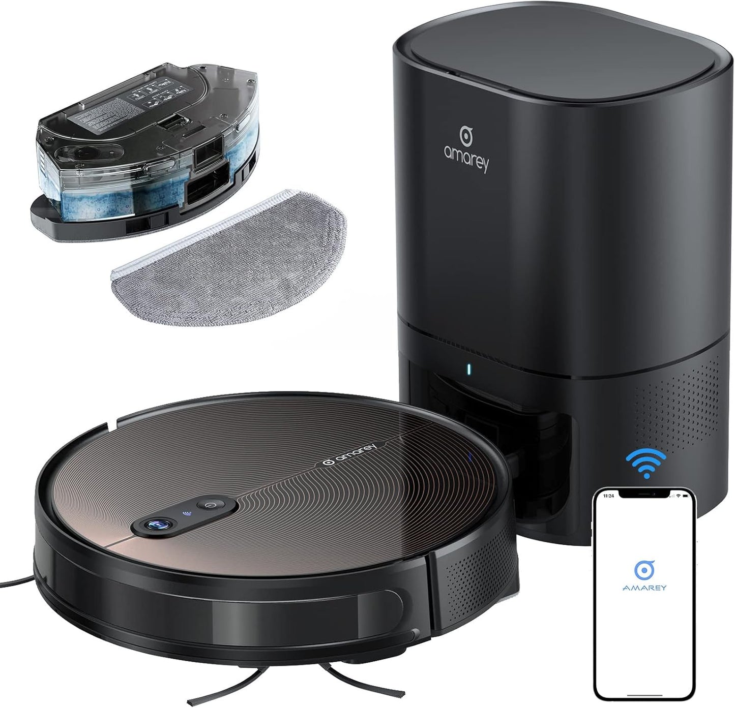 Robot Vacuum Self Emptying and Mop Combo, Robotic Vacuum Cleaner with Automatic Dirt Disposal, Visual Navigation, Smart Mapping, 3000Pa Suction, Ideal for Pet Hair, Carpets, Hard Floors