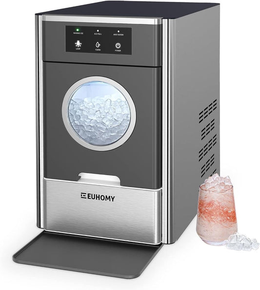 EUHOMY Nugget Ice Maker Countertop, Max 33lbs/24H, for Home/Kitchen/Camping/RV. (Black Silver)