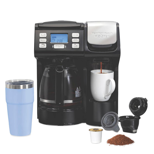 Hamilton Beach FlexBrew Trio 2-Way Coffee Maker, Compatible with K-Cup Pods or Grounds, Combination Single Serve & Full 12c Carafe, Removable Reservoir, Fast Brewing