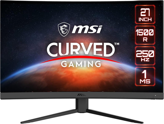 MSI G27C4X 27" Curved Gaming Monitor, 1920 x 1080 (FHD), 1ms, 250Hz, FreeSync, HDMI, DisplayPort, Anti-Flicker, Anti-Glare, HDR Ready,Black