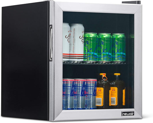 NewAir Mini Fridge Beverage Refrigerator and Cooler, Free Standing Glass Door Refrigerator Holds Up To 60 Cans, Cools to 37 Degrees Perfect Beverage Organizer For Beer, Wine, Soda, and Pop