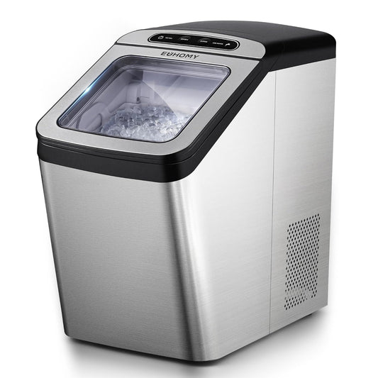 EUHOMY Nugget Ice Maker Countertop, Max 33lbs/day, 2 Way Water Refill (Silver)
