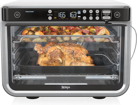 Ninja DT251 Foodi 10-in-1 Smart XL Air Fry Oven, Bake, Broil, Toast, Roast, Digital Toaster, Thermometer, True Surround Convection up to 450degreeF, includes 6 trays & Recipe Guide, Silver