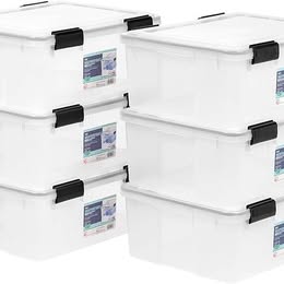 IRIS 45QT Clear Storage Bin with Buckles, 6-pack