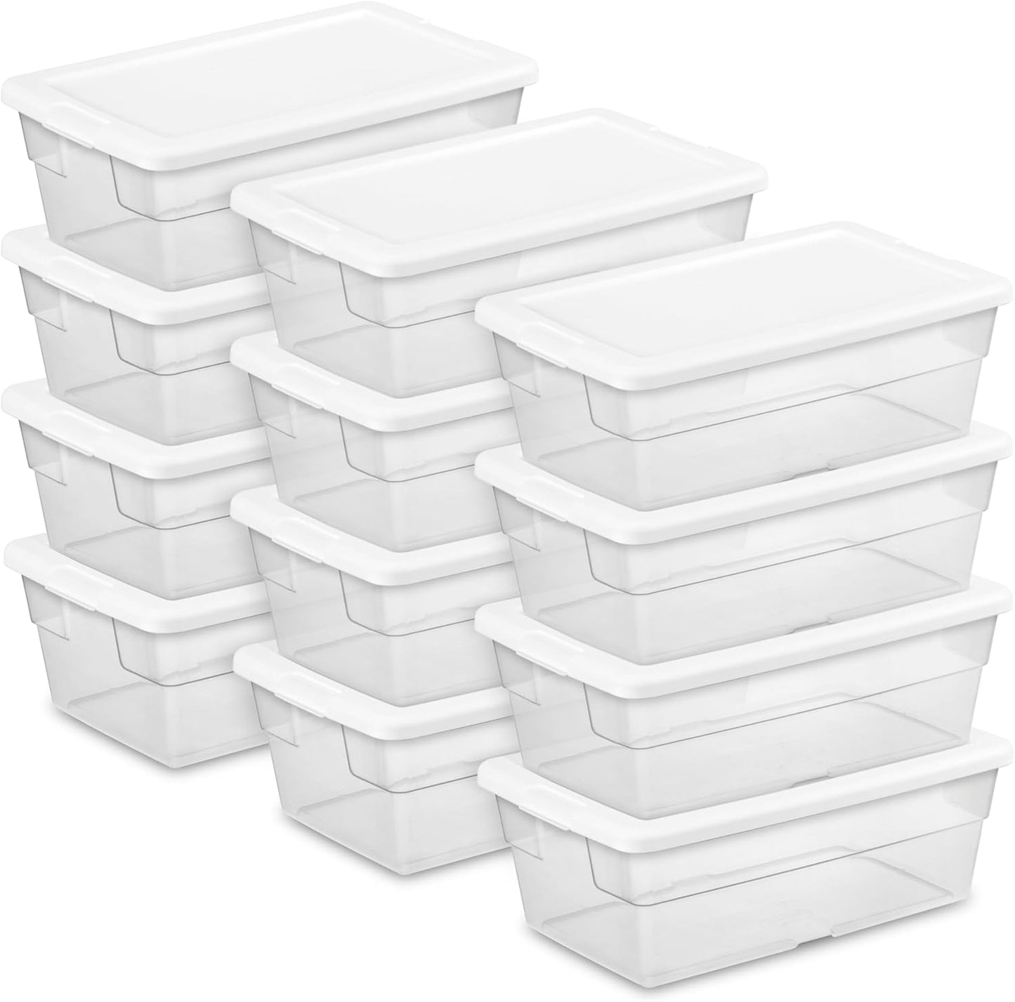 Sterilite 12-Pack 6 Qt Stackable Plastic Storage Boxes – Clear Bins with Snap-On Lids – Closet, Bathroom & Office Organizer