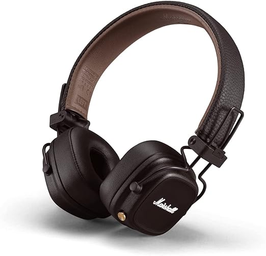 Marshall Major IV Wireless On-Ear Headphones with 80+ Hours of Playtime, Multi-Dimensional Control Knob, Wireless Charging- Brown